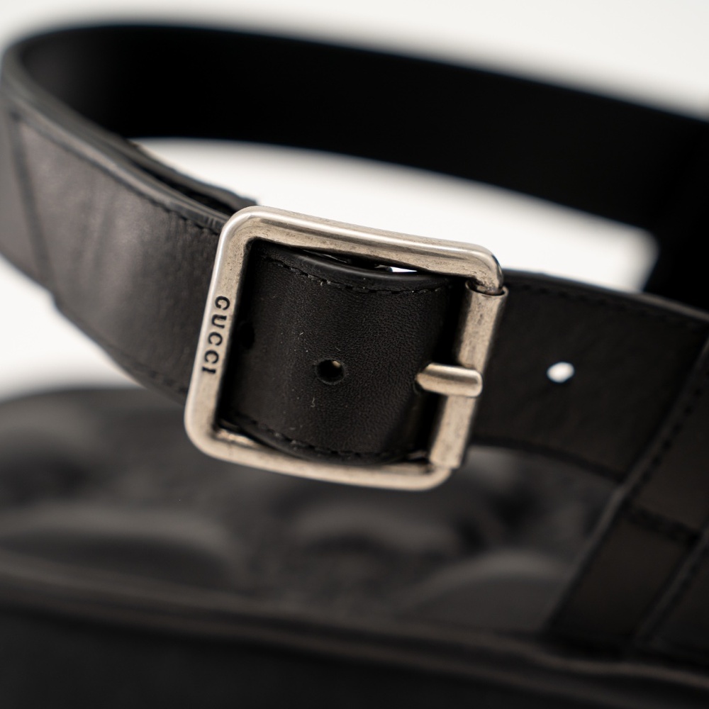 size 11G 11.5 US Gucci Leather Sandals Black Silver Logo Strap Buckle - Picture 9 of 12